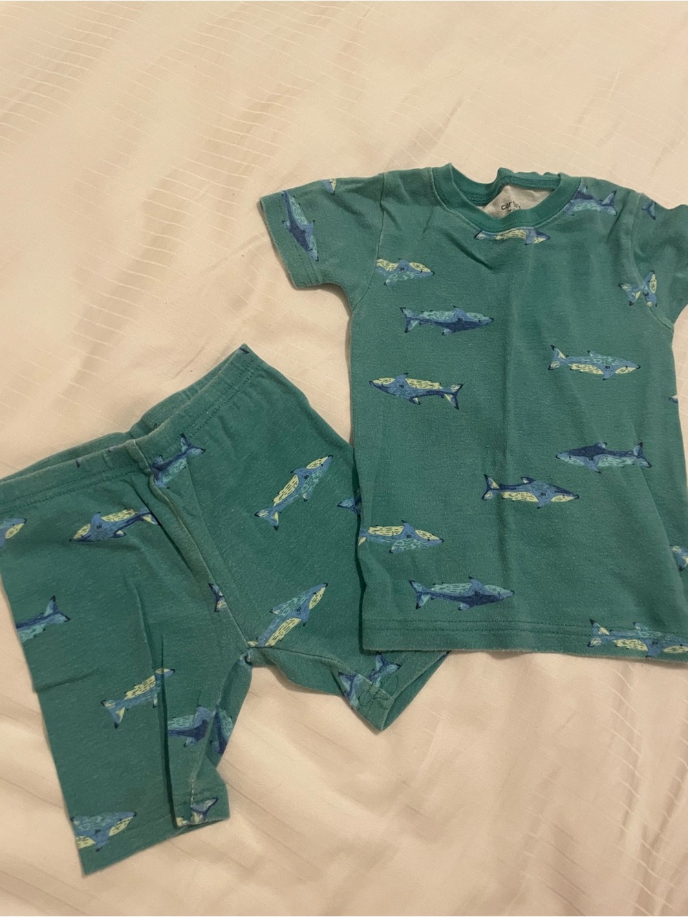 Carter's Teal Green Fish Short Sleeve Pajama Set